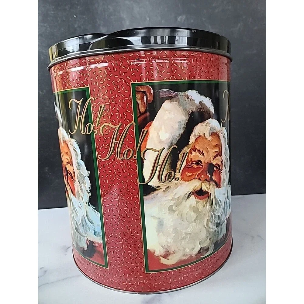Vintage Santa Lidded Tin, EMPTY FAIR CONDITION